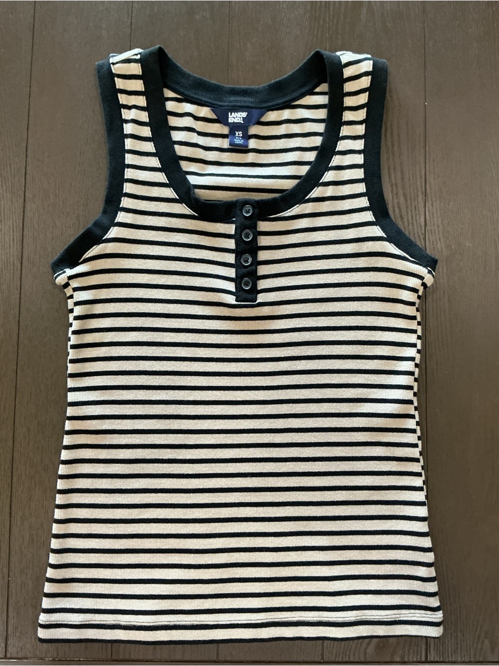 Lands' End Black & Tan Striped Tank Top